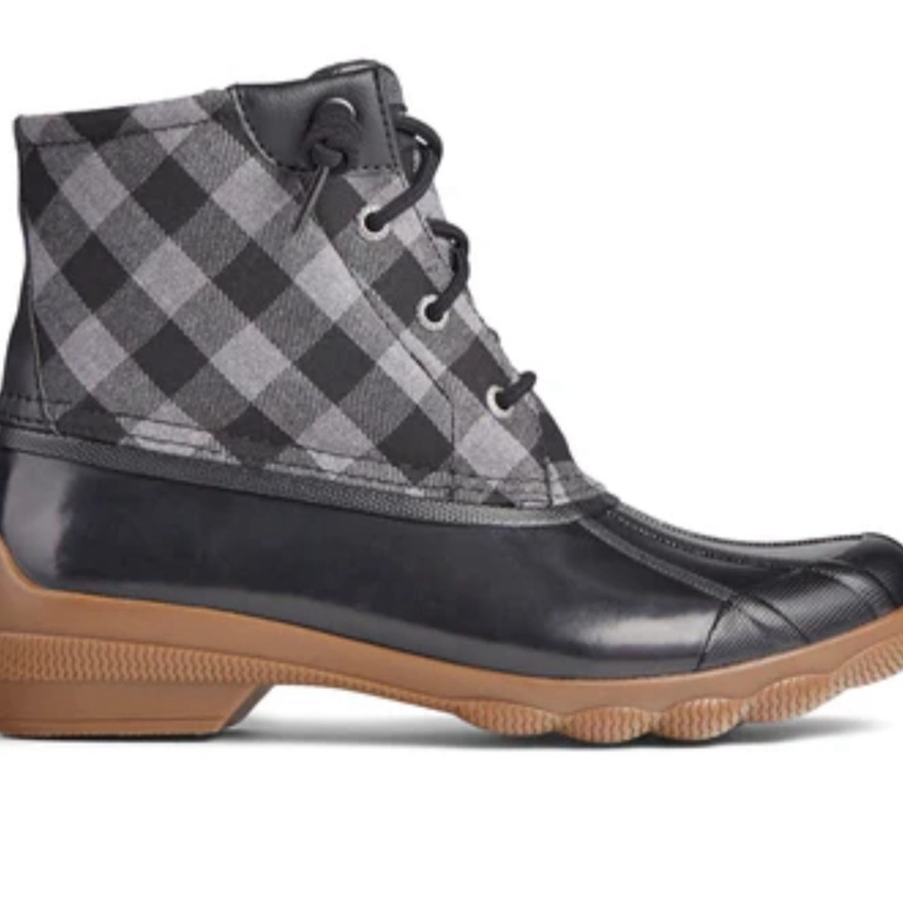 SPERRY Women’s Syren Gulf SALTWATER DUCK BOOTS WOOL BLEND BLACK PLAID SIZE 9.5